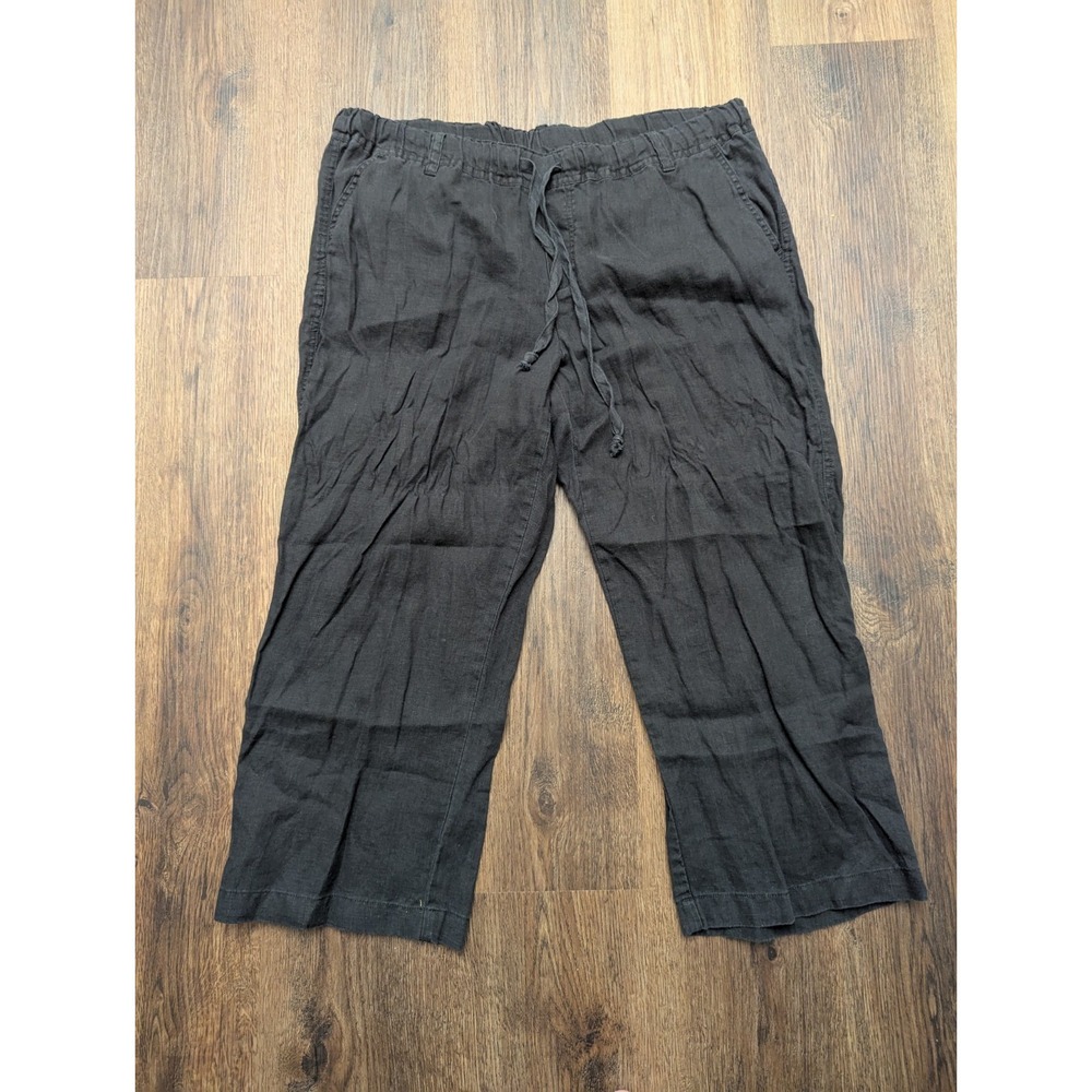 Allen Allen Pants‎ Womens XL Black 100% Linen Wide Leg Lounge High Rise Relaxed